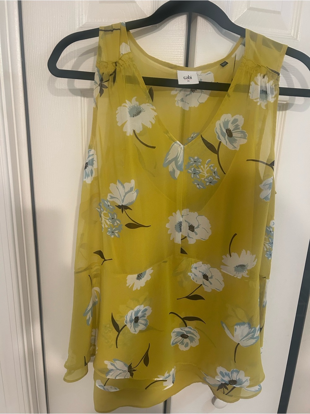 CAbi Yellow Floral V-Neck Sleeveless Camisole
